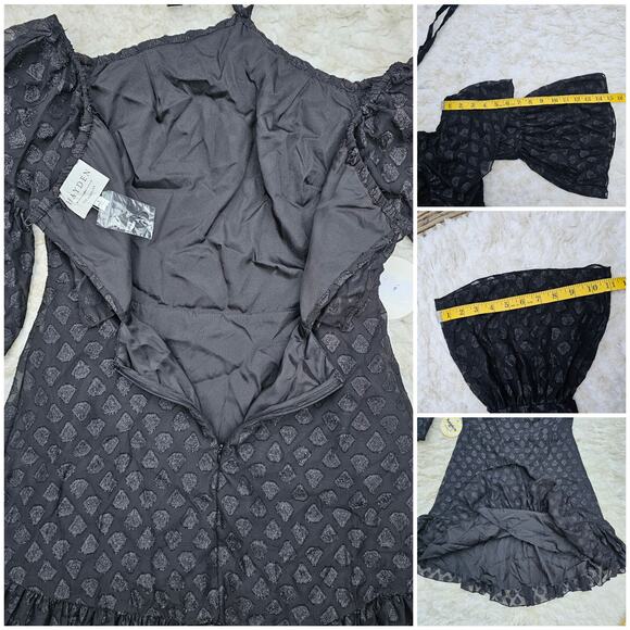 Black Shimmer Halter Dress Off Shoulder Flare Sleeve Ruffle Hayden LA Size S NWT - Picture 6 of 10